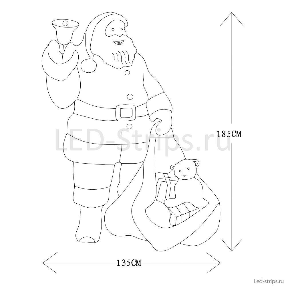 Рождественский Дед Мороз, 185х135 см, 90 Вт, 2000 диодов
