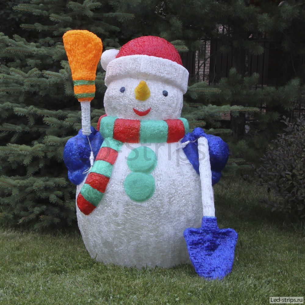 Снеговик с метлой и лопатой, 120х100 см, 120 Вт, 2000 диодов